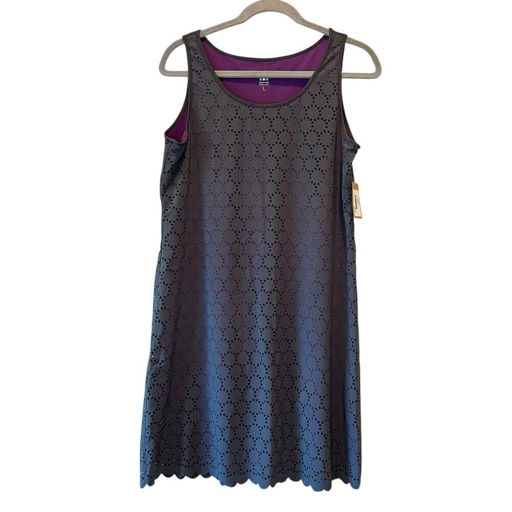 NWT Title Nine Gray Purple Eyelet Nimblene Illusion Mini Dress Large